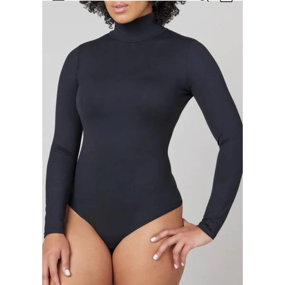 Spanx Bodysuit 3X Black Long Sleeve Turtleneck Thong Suit Yourself NEW